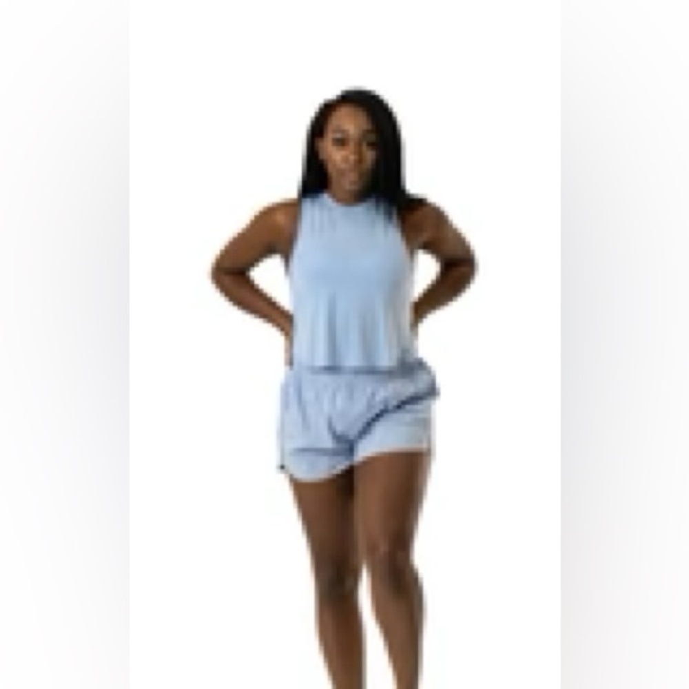 Balance Athletica/Vitality Cropped Crossover Back Tank Top in Sky Blue